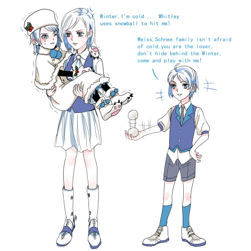 I saw you paint this morning, great, and I hope you will draw more pictures about the Schnee family in the future.This is a picture, inspired by your painting this morning, [Whitley will be hit]Hope you like it :-Dwhitely you jerk!!!! so mean to weiss!!