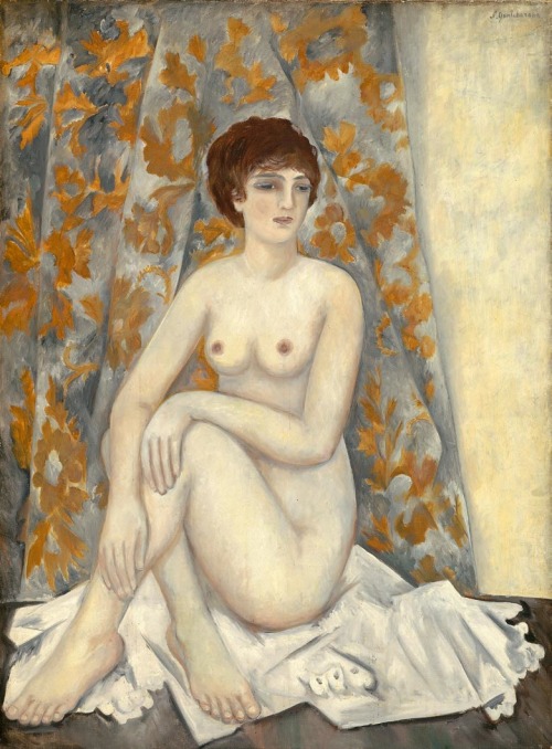 hipinuff:  Natalia Goncharova (Russian: 1881-1962), Nude in front of draperies, 1920. Oil on canvas. 106 × 79 cm. Tretyakov Gallery, Moscow 