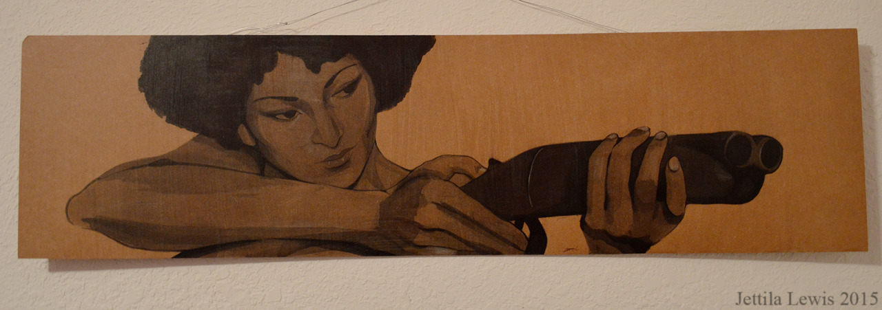 fyblackwomenart:  thejetti:  “Shotgun” is a portrait of Pam Grier drawn on 10x36