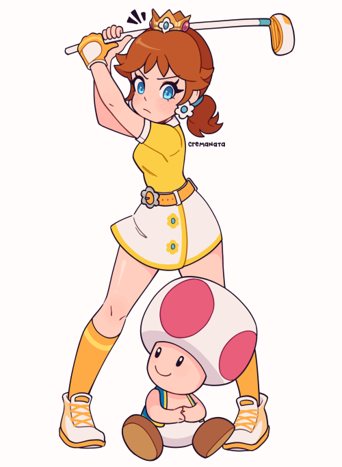 cremanata:cremanata:♡ redraw of this one cursed image where daisy’s about to destroy toad BUT with her new golf outfit ♡twitter | ig 