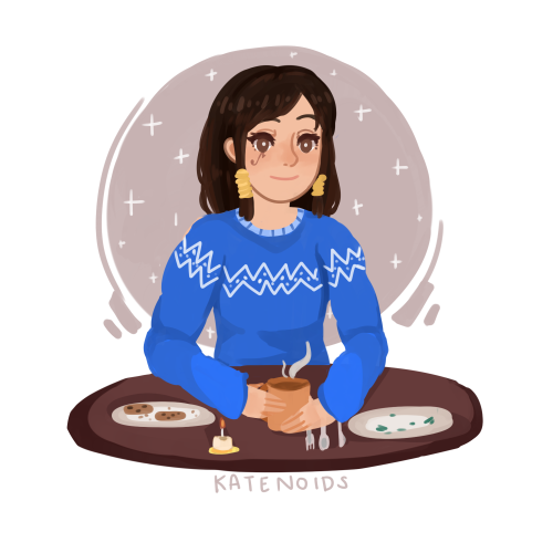 katenoids: happy holidays everyone! heres fareeha in a christmas-y sweater drinking some hot chocola