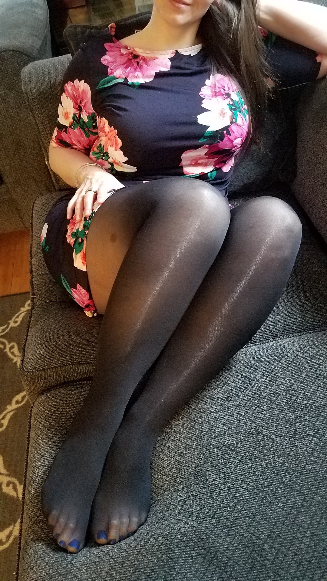 myprettywifesfeet:  My pretty wife looking very cute and sexy in her dress and nylons