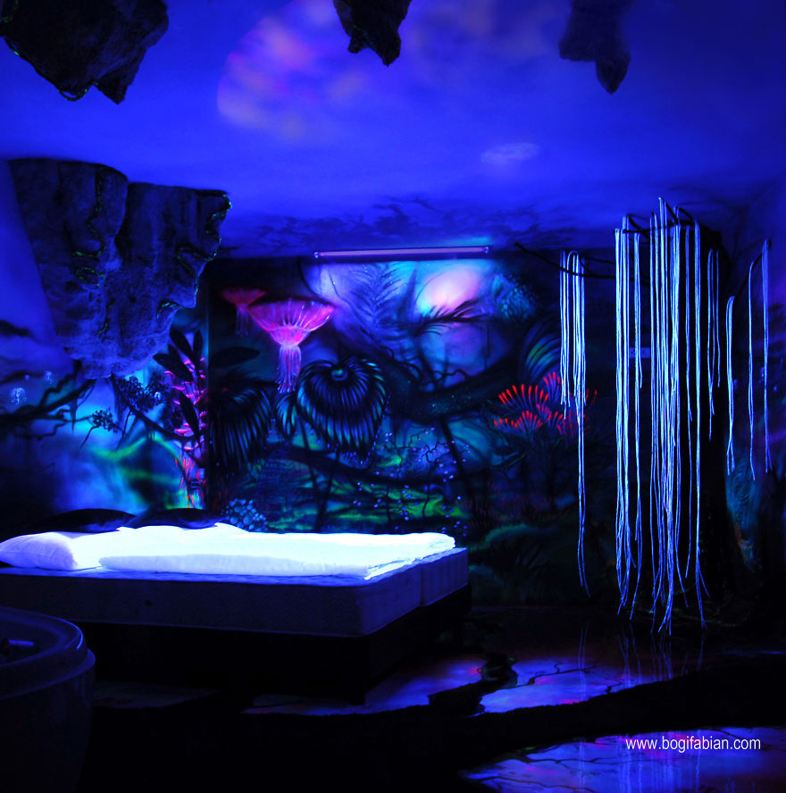 asylum-art:  Artist Bogi Fabian Creates Hidden Bedroom Murals Using Glowing UV Paints