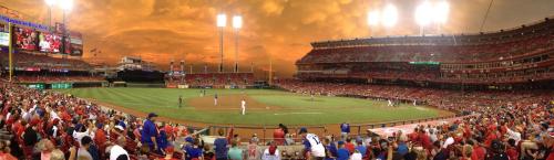 micdotcom:  There’s a reasonable scientific explanation for the fire sky seen at the Cincinnati Reds game  The sky above the Cincinnati Reds’ stadium on Monday night looked like it had been lit on fire. Fans were absolutely amazed with the beauty.