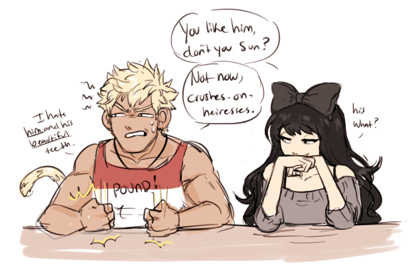 highschool!au-ish scenario where sun/nep are the arguing duo and blake/weiss are