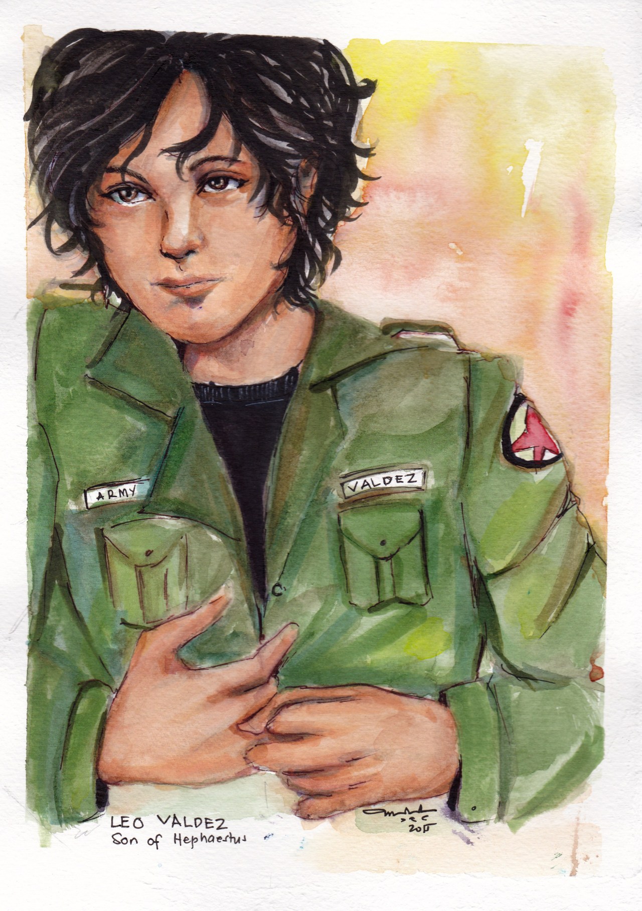 Leo Valdezver. 3.0 (Scanned version)Watercolor on Canson Montval.
I finally did someone who is tanned and not so white. I am happy with his complexion and I love this character. I honestly think that Rick Riordan did a great job on him ( Except his...