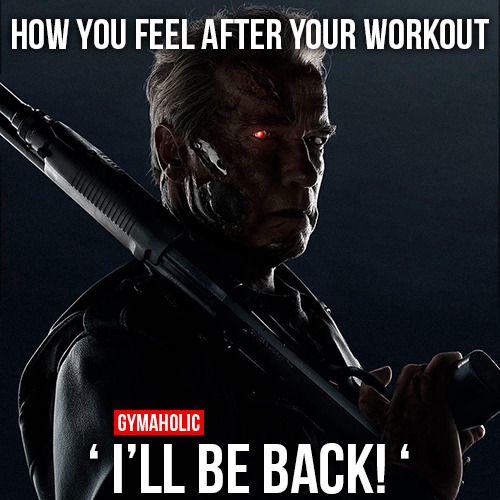 gymaaholic:  How You Feel After Your WorkoutI’ll be back!Arnold Schwarzeneggerhttp://www.gymaholic.co