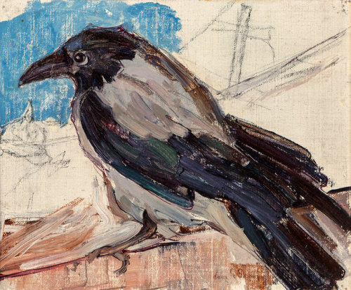 shear-in-spuh-rey-shuhn: LEON GASPARD Crow against Battfield Background Oil on Canvas