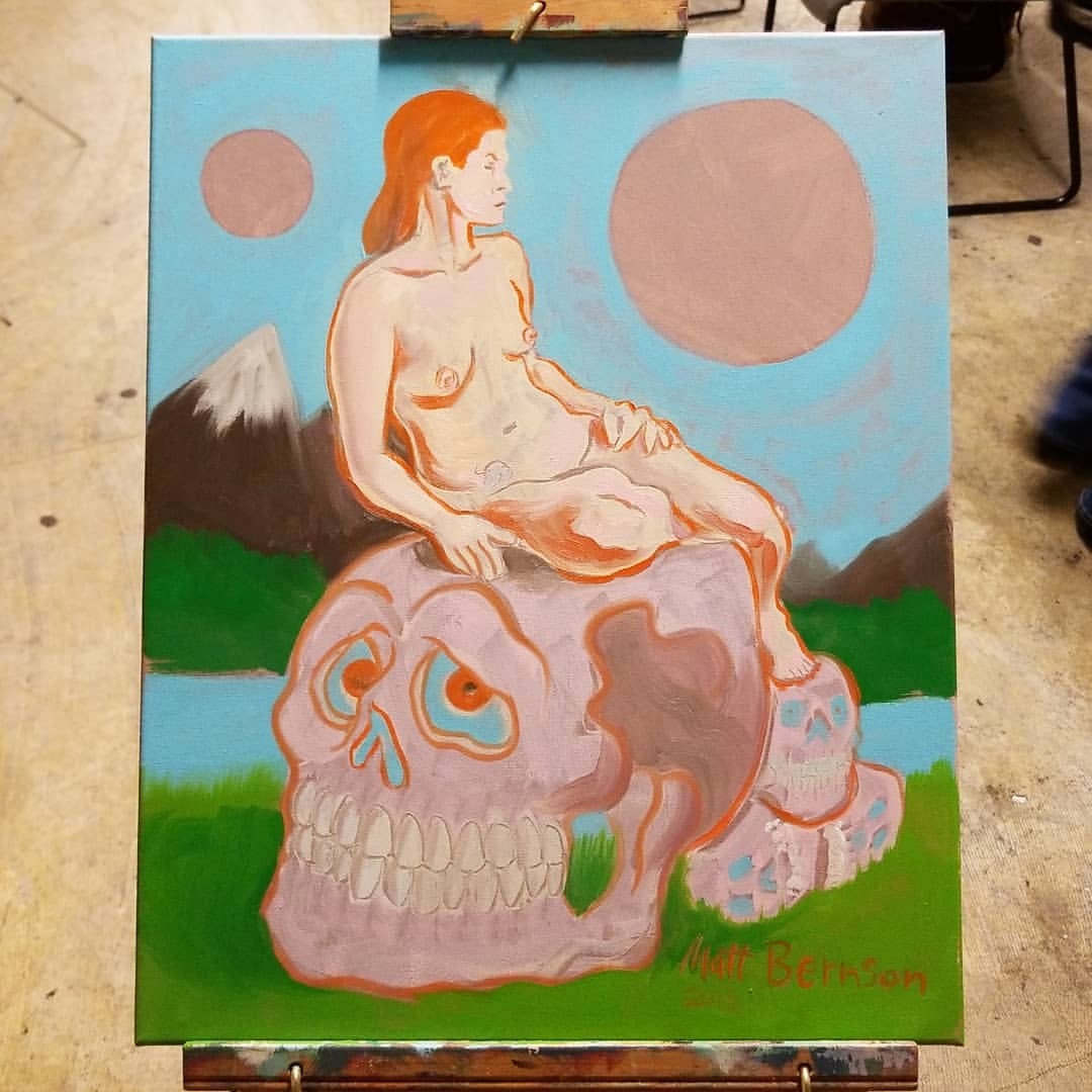 Working on a painting for long pose night.    #art #painting #figure #nude #skulls