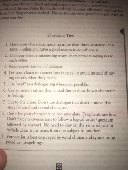 lady-feral:  justsycrets: So I just started my short story writing class! These are dialogue tips reference later 