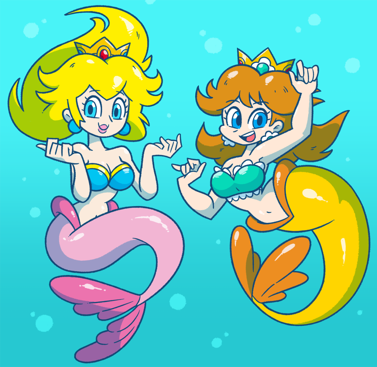 shenanimation:  Commission of Peach and Daisy as mermaids~!   down where its wetter~