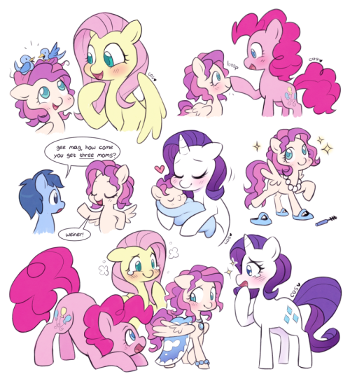 ponydreamdiary:Doodles of Mag Pie’s childhood with her three mothersx3