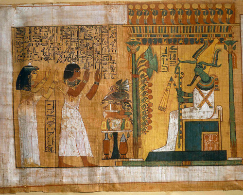 grandegyptianmuseum: The deceased Kha and his wife Merit worship Osiris, lord of the afterlife. Papy
