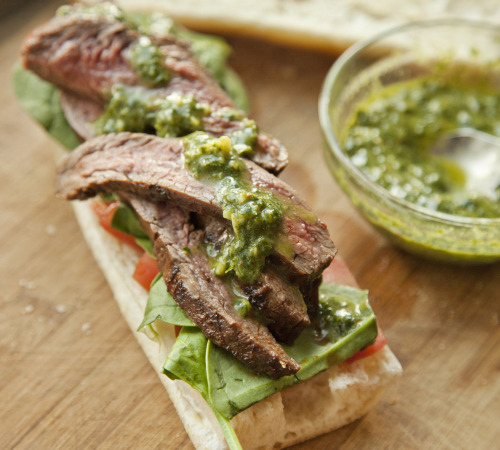 baruchobramowitz:urbancookery:Grilled Marinated Flank Steak Sandwiches with a Chimichurri Sauce:http