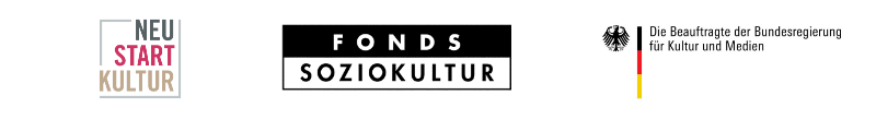 Logos des Fonds Soziokultur, des Programms Neustart Kultur und der Beauftragten der Bundesregierung für Kultur und Medien
