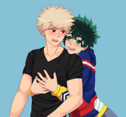 konekopon-art:  “Happy birthday, Kacchan!  ♡”or ‘When it’s your birthday and your damn nerd boyfriend won’t stop clinging to you’