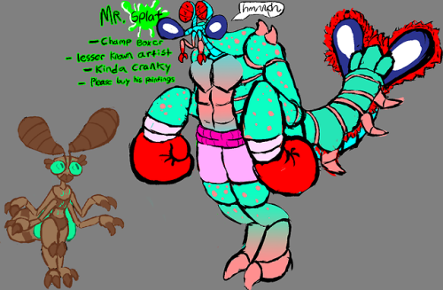 Upon popular request I made a Mantis Shrimp boxer man whose career as a fighter unfortunately towers