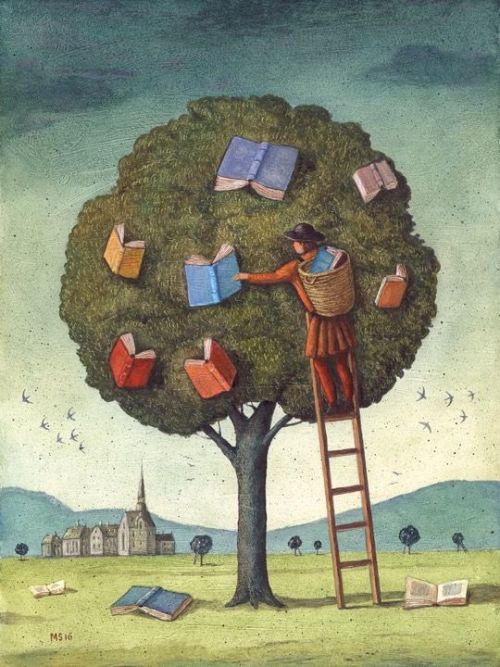 Picking some books from the library / illustration by Mariusz StawarskiMore