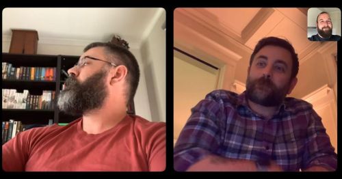 FaceTime across the world with Jay…..and across the room with Kevin. . #facetime #scruff #dad