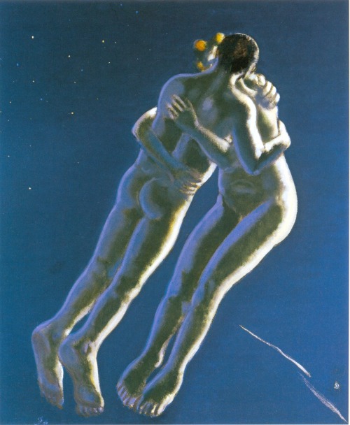 Lovers  -   Wolfgang Mattheuer , 1996.German, 1927-2004Oil on canvas, 125 x 60 cm.