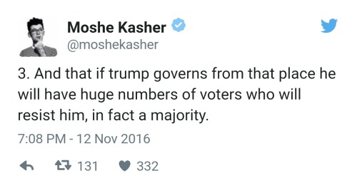 [Screenshots of a series of tweets by Moshe Kasher (twitter user moshekasher), as follows:1. There&r