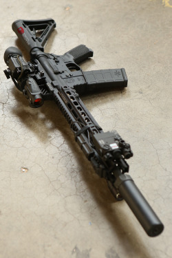 weaponoutfitters:  Vortex SPARC, TNVC PVS-14, Laser Devices DBAL, Surefire M300B, Surefire SOCOM sound suppressor.  Geissele Mk4.CMT Tactical lower receiver, Battle Arms Development Combat Ambi Safety Selector