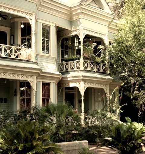 Traditional Exterior - ExteriorLarge Elegant Blue Two-story Brick Exterior Home Photo