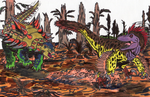 sailorgojirarex1997: Dinovember Day 26.A very pissed off Gastonia burgei gives chase to an unfortuna