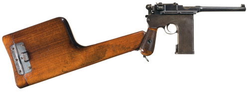 Exceptionally rare Mauser Model 1896 pistol with flatside cone hammer, 20 round magazine, and detach