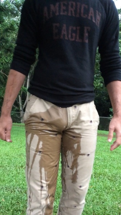 wetboi808:  Held it as long as I could, squirming all the way to the park… Then lost control and flooded my tight khakis, filling my shoes… Now for the squishy walk home… 