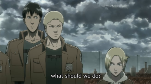 donot-askannie:  rigisart:  lord-rivaille:  thearminarlelt:  mewcake1:  THEY WHERE TALKING ABOUT DOING THE THING!!!!!!!!!!!  okay but is that marco next to them because that could explain a lot.  IT IS HOLY FUCK THEY KILLED HIM BECAUSE HE KNEW TOO FUCKING