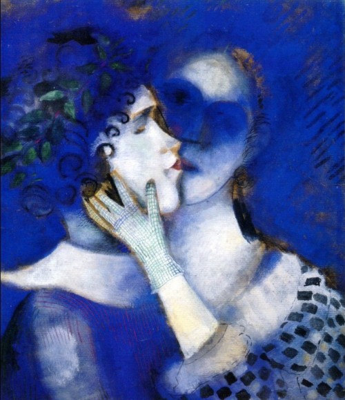 artist-chagall: Blue Lovers, 1914, Marc Chagall Medium: oil,cardboard
