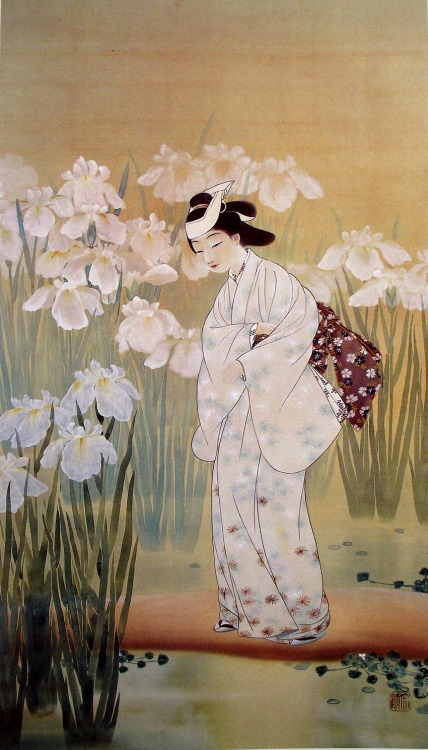 huariqueje:Iris (Ayame, あやめ)    -   Yokoyama Taikan   1901Japanese  1868-1958Yokoyama Taikan  (1868-