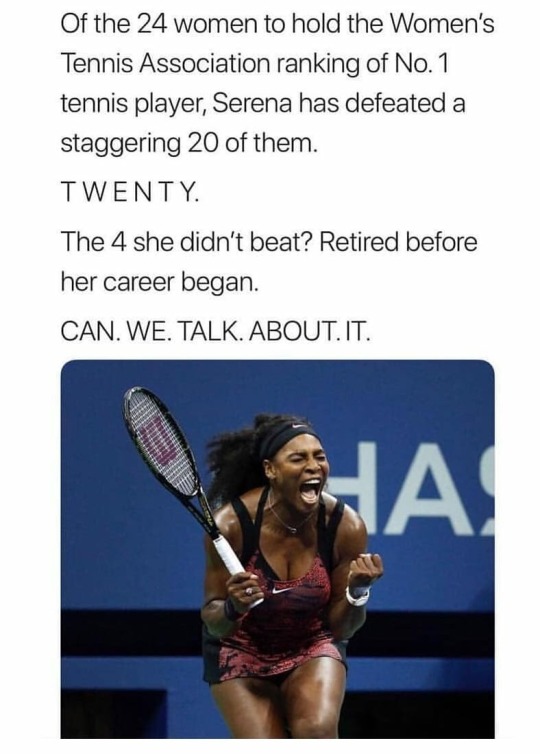 swolizard:  fearthemeat: highkeygay:    She more successful than every athlete include Men let’s argue.  No need to argue.Serena Williams is the greatest athlete in recorded history. Anyone that wants to argue has nothing worth hearing