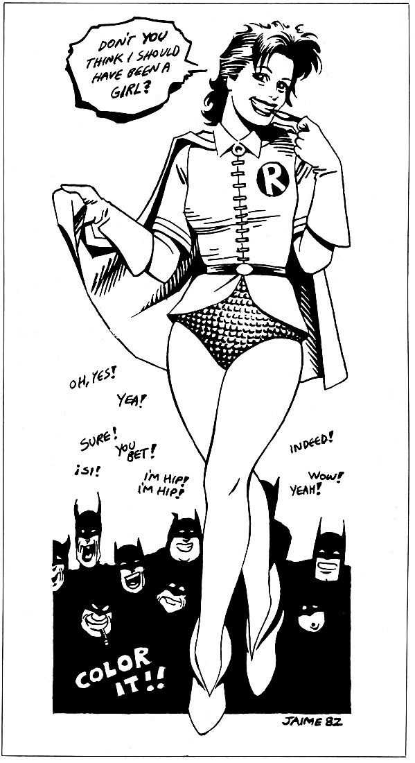 fantagraphics:
“ newwavecrashing:
“ According to this, Jaime Hernandez inspired Frank Miller when creating Carrie Kelly (Robin in The Dark Knight Returns). John Bryne, encouraging the idea of a female Robin, showed Miller this drawing of Maggie from...