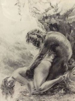 fuckyeahsexanddeath:  Vintage Erotica Lithograph Satyr &amp; Damsel II