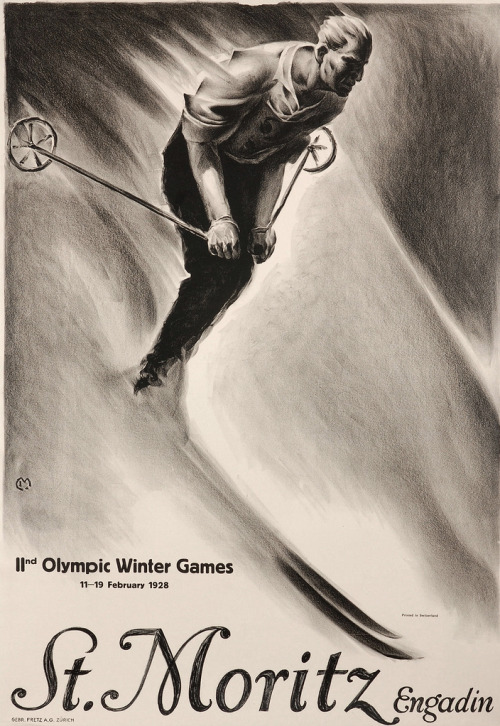 Poster for the 1928 Winter Olympics in St. Moritz, Switzerland. Illustration by Carl Moos.