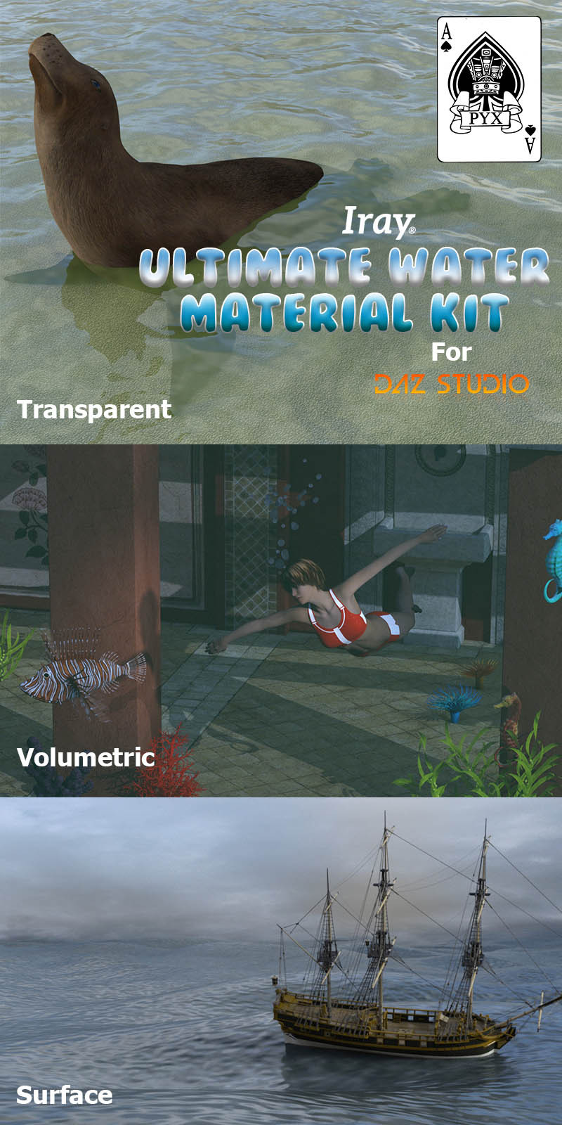  Ultimate Water comprises 20 surface water, 12 volumetric underwater, and  6 tile-able