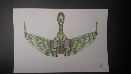 readysteadytrek:All done. A small watercolour painting of a Klingon bird of prey.