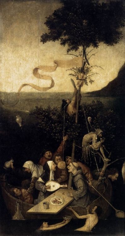 Hieronymous Bosch-  La nave de los locos, fragmento tríptico 1490-1500, óleo sobre madera Museo del Louvre, París