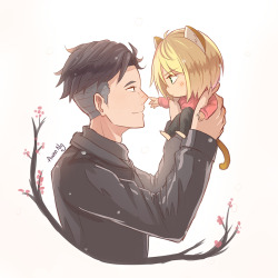 awen-ng:  “No matter how cold, as long as you are here, it’s always warm.”—————– A little thank you to everyone who love the little au comic I did on them &lt;3 I’m really glad you guys love the idea of Otabek having a yurio cat TT