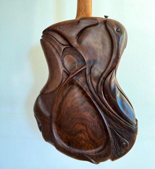 M-tone Carapace. Carved walnut back. #handmadeguitar #coolguitars #luthier #sculpture (at Portland, 