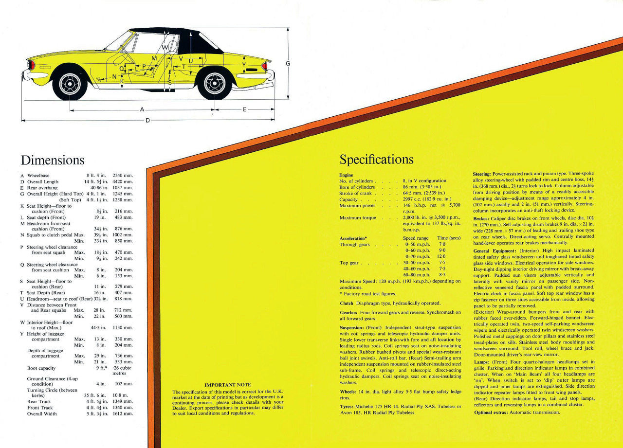 Triumph Stag Dealer Sales Brochure with Damson Color Stag 1970s 