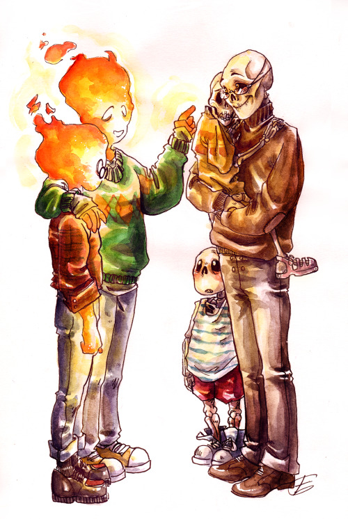 lost-opium-artblog:I just imagined that Gaster knew Grillby when he was younger and that he was also