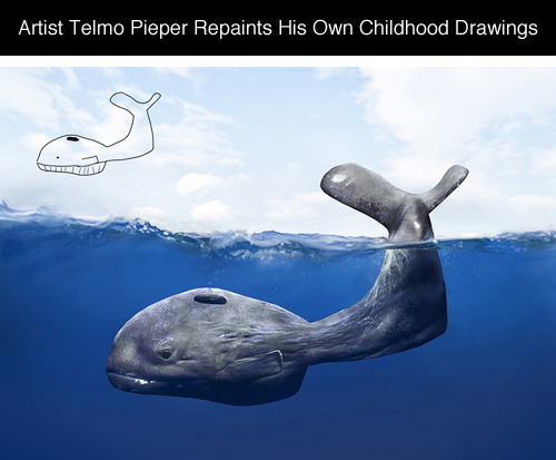 tastefullyoffensive:  Artist Telmo Pieper Repaints His Own Childhood DrawingsPreviously: Everyday Objects Turned Into Creative Illustrations