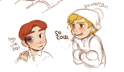 clindor:   young Hans & Kristoff doodles !!!  So cute <3  No wonder he thinks reindeers are better than people if he grew up with Hans.