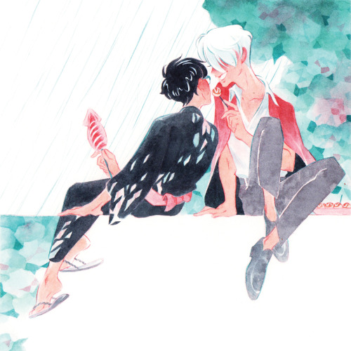 emkonishi: 雨宿り My piece for Rollround‘s Yuri On Ice Calendar, glad I got to do my birth month!