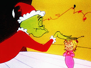 He turned around fast, and he saw a small Who! Little Cindy-Lou Who, who was no more than two. She stared at the Grinch and said, “Santy Claus, why, why are you taking our Christmas tree? Why?” But, you know, that old Grinch was so smart and so...