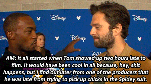 imhereforbvcky:peterparkher:marvel fake subs - [1/?] - tom holland and anthony mackie explain their 