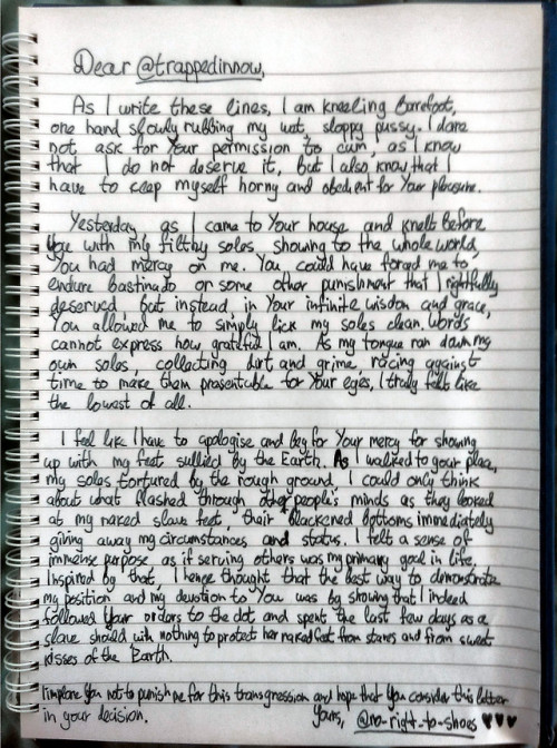 trappedinnow: no-right-to-shoes: My handwritten letter of thanks and apology to @trappedinnow (here&